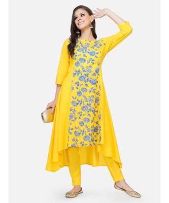 Yellow cotton printed stitched   KURTA 6