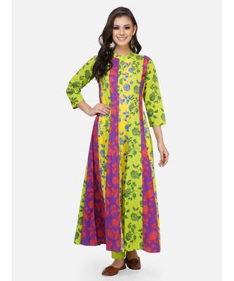 Yellow cotton printed stitched   KURTA 1