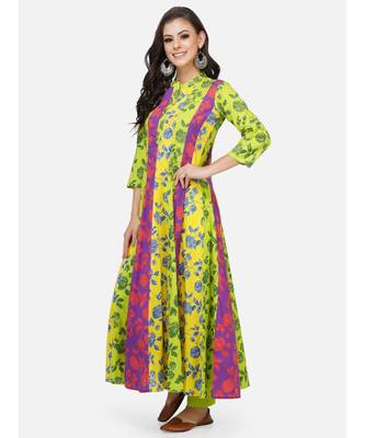 Yellow cotton printed stitched   KURTA 2
