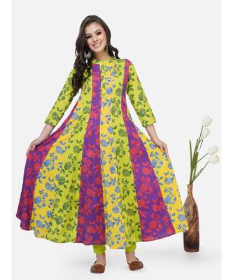 Yellow cotton printed stitched   KURTA 6