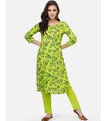 green cotton printed stitched   KURTA wth PANT