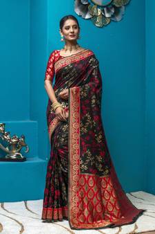 Black Woven Art Silk Saree With Blouse