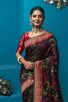 Black Woven Art Silk Saree With Blouse