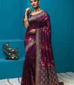Magenta woven art silk saree with blouse