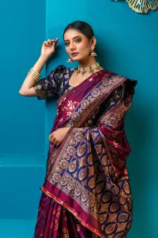 Magenta woven art silk saree with blouse