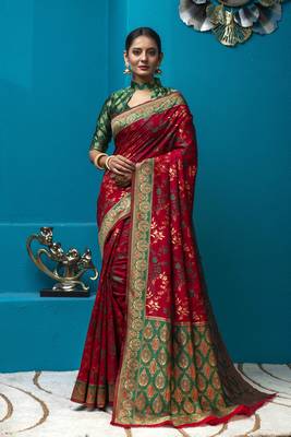 Red Woven Art Silk Saree With Blouse 1