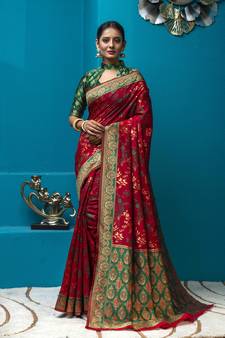 Red Woven Art Silk Saree With Blouse