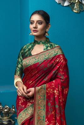 Red Woven Art Silk Saree With Blouse 2