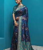 Blue woven art silk saree with blouse