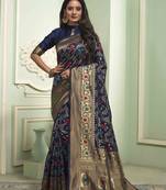 Navy Blue Woven Art Silk Saree With Blouse