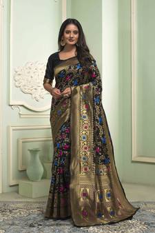 Black Woven Art Silk Saree With Blouse