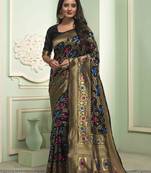 Black Woven Art Silk Saree With Blouse