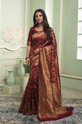 Maroon woven art silk saree with blouse 1