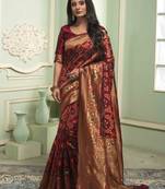 Maroon woven art silk saree with blouse