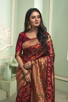 Maroon woven art silk saree with blouse