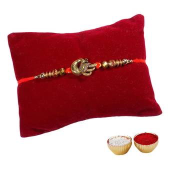 Golden Mayur Rakhi For Brother Single Rakhi with Roli Tika 1