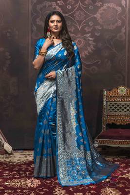 Sky blue woven art silk saree with blouse 1