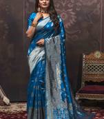 Sky blue woven art silk saree with blouse