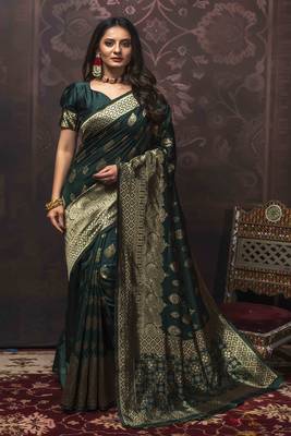 Green woven art silk saree with blouse 1