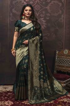 Green woven art silk saree with blouse