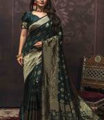 Green woven art silk saree with blouse