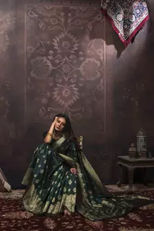 Green woven art silk saree with blouse