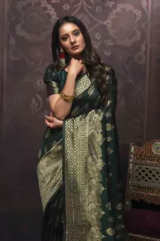 Green woven art silk saree with blouse