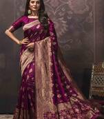 Magenta woven art silk saree with blouse