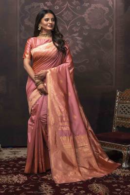 Peach Woven Art Silk Saree With Blouse 1