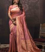 Peach Woven Art Silk Saree With Blouse