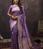Lavender woven art silk saree with blouse