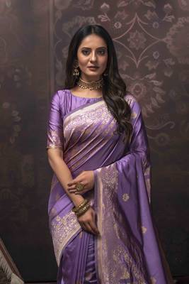 Lavender woven art silk saree with blouse 2