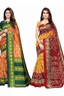 multicolor art_silk printed combo  saree with combo blouse