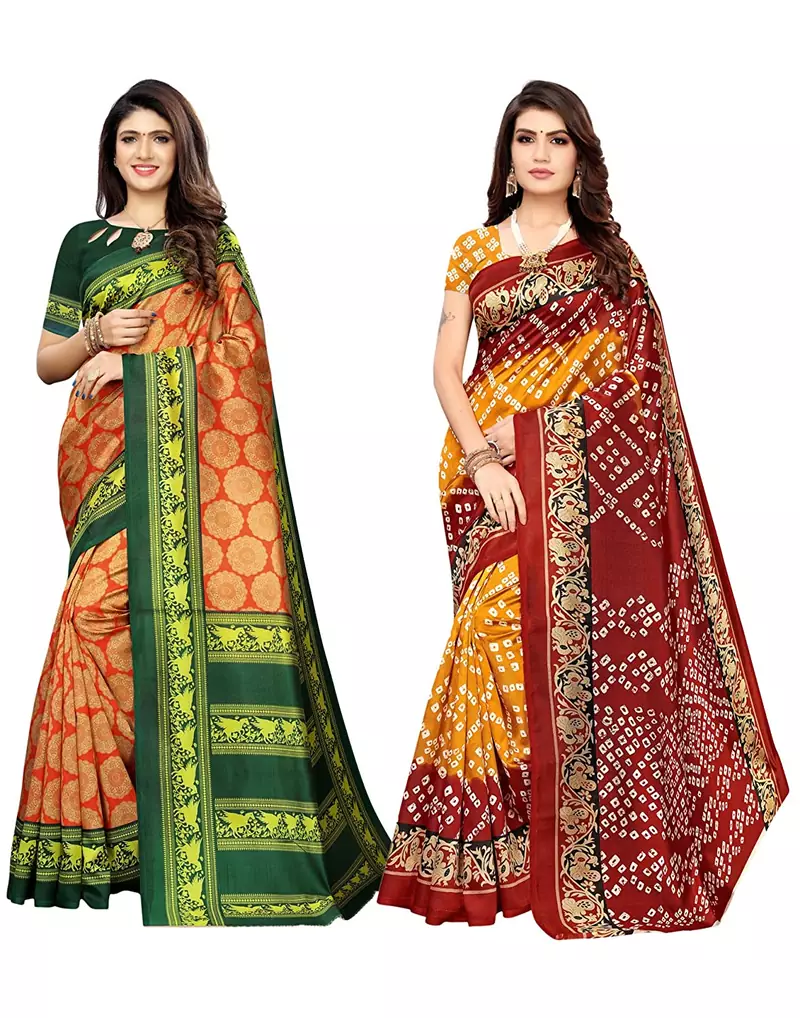 multicolor art_silk printed combo  saree with combo blouse