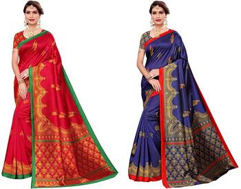 multicolor art_silk printed combo  saree with combo blouse 1
