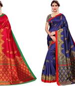 multicolor art_silk printed combo  saree with combo blouse