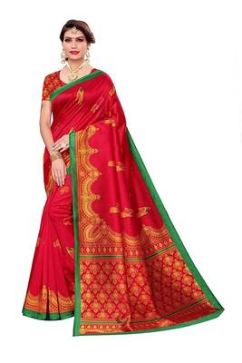 multicolor art_silk printed combo  saree with combo blouse 2