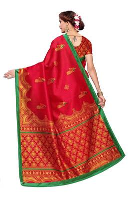 multicolor art_silk printed combo  saree with combo blouse 3