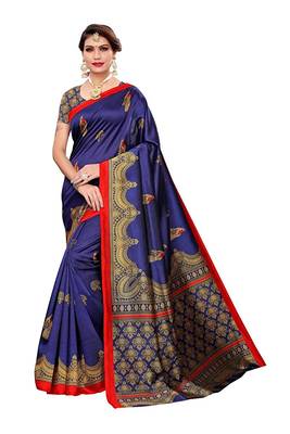 multicolor art_silk printed combo  saree with combo blouse 5