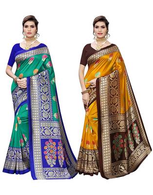 multicolor art_silk printed combo  saree with combo blouse 1