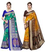 multicolor art_silk printed combo  saree with combo blouse