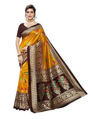 multicolor art_silk printed combo  saree with combo blouse 2