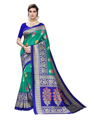 multicolor art_silk printed combo  saree with combo blouse 5