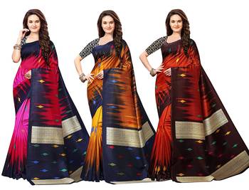 multicolor art_silk printed combo  saree with combo blouse 1