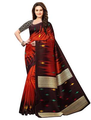multicolor art_silk printed combo  saree with combo blouse 2