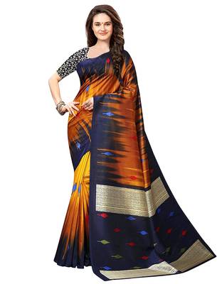 multicolor art_silk printed combo  saree with combo blouse 3