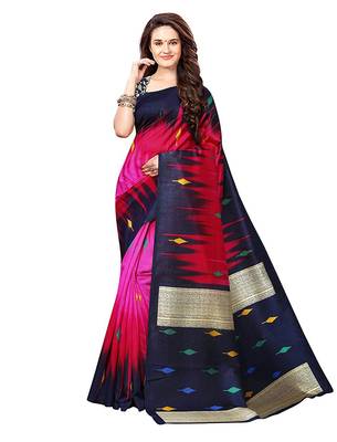 multicolor art_silk printed combo  saree with combo blouse 4