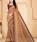 Brown Bright Chiffon Printed with lace work Designer Saree
