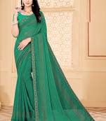 Green Bright Chiffon Printed with lace work Designer Saree