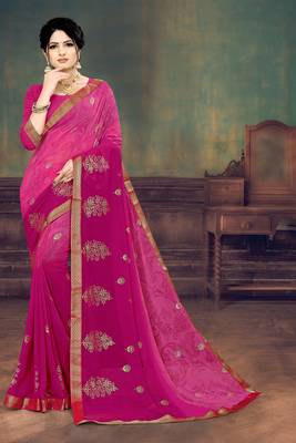 Pink Georgette Half Half printed Designer Saree 1